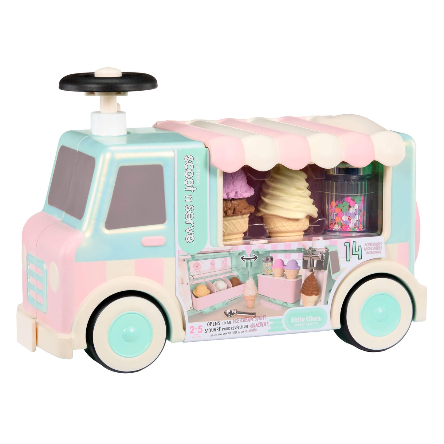Toy ice cream truck with pastel colors on a white background