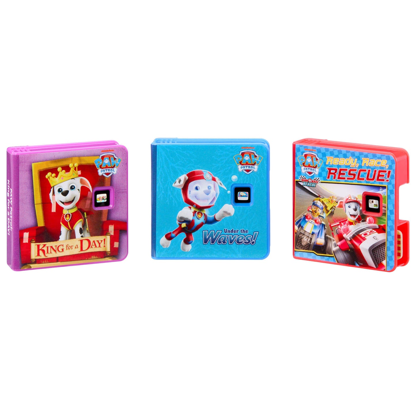 Three colorful books featuring Paw Patrol on a white background