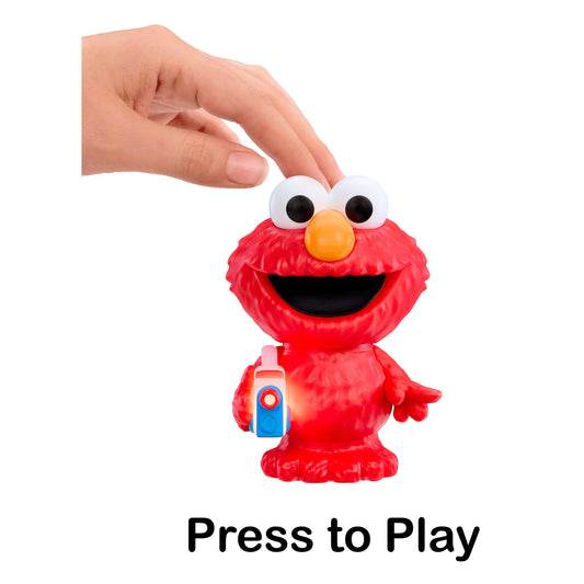 Red toy figure with googly eyes and an orange nose, labeled 'Press to Play', on a white background.