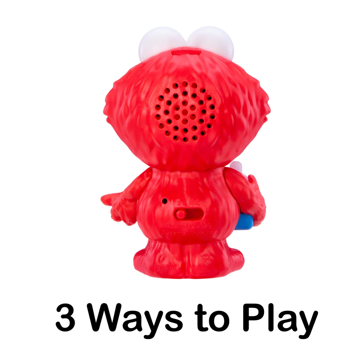 Red toy with a speaker on top, labeled '3 Ways to Play' on a white background