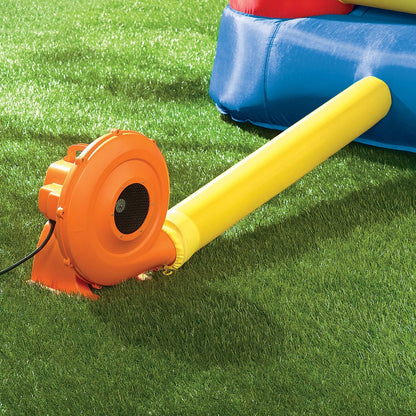 After inflation, blower must run continuously while children are playing