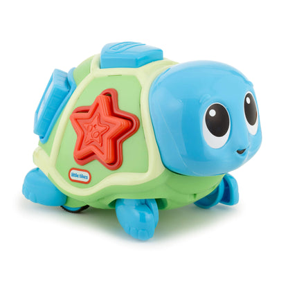 Toy turtle with a red star shape on a white background