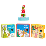 Grinch character with three books