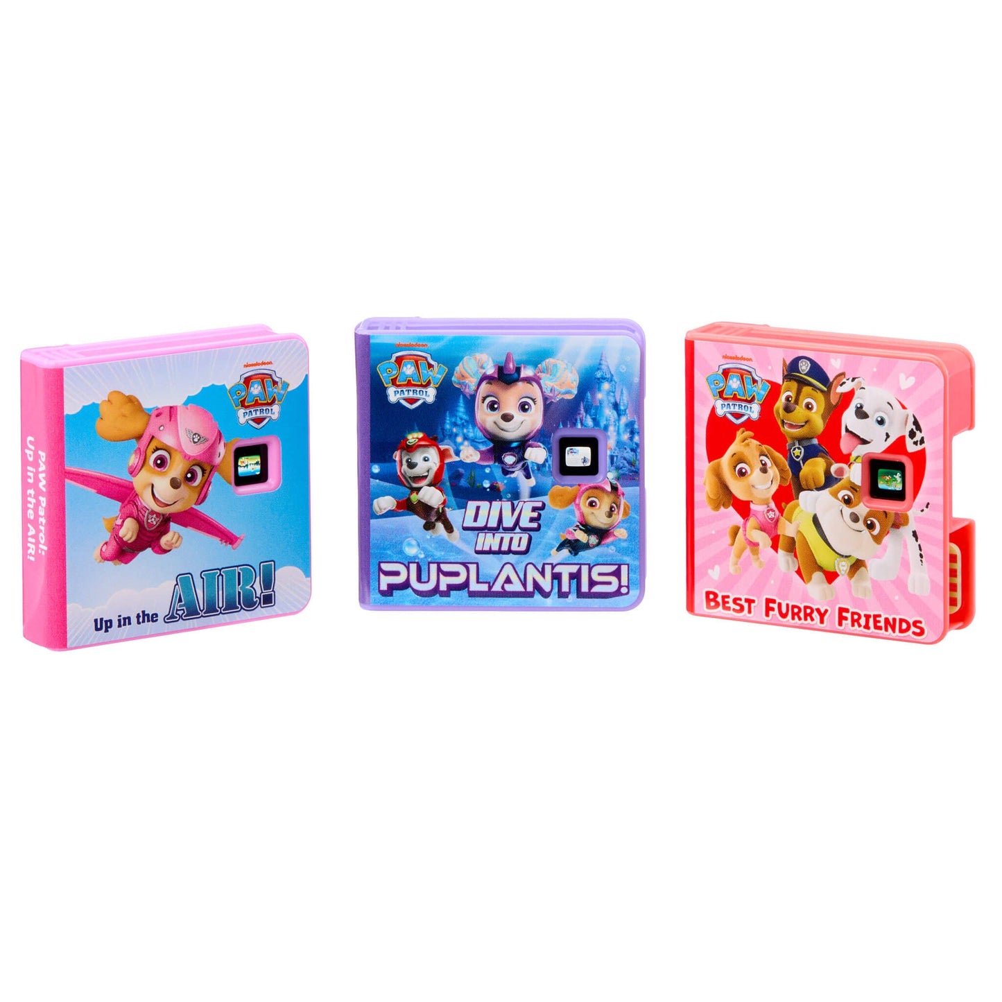 Three colorful books featuring Paw Patrol on a white background