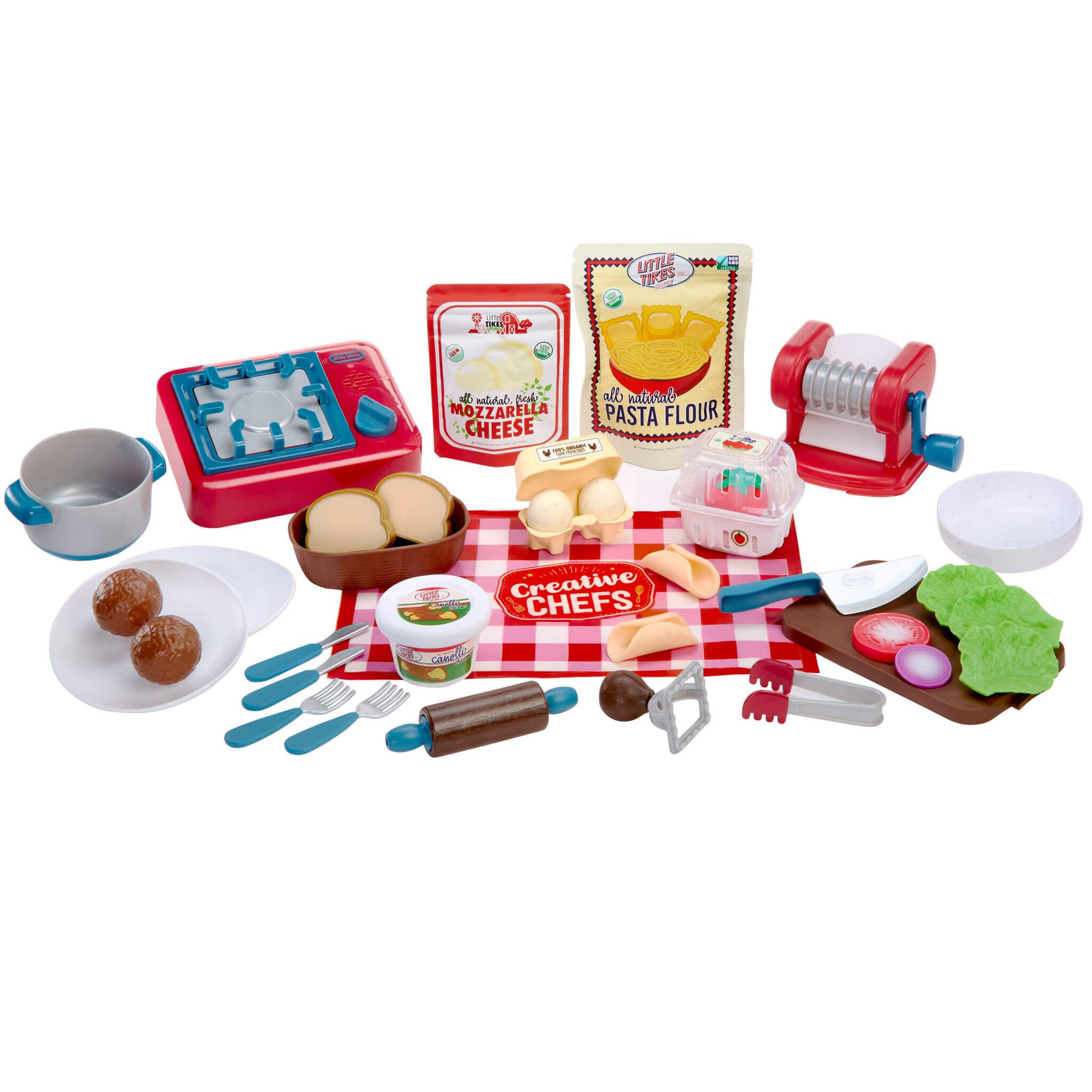 Italian Restaurant Kit with various utensils and ingredients on a white background