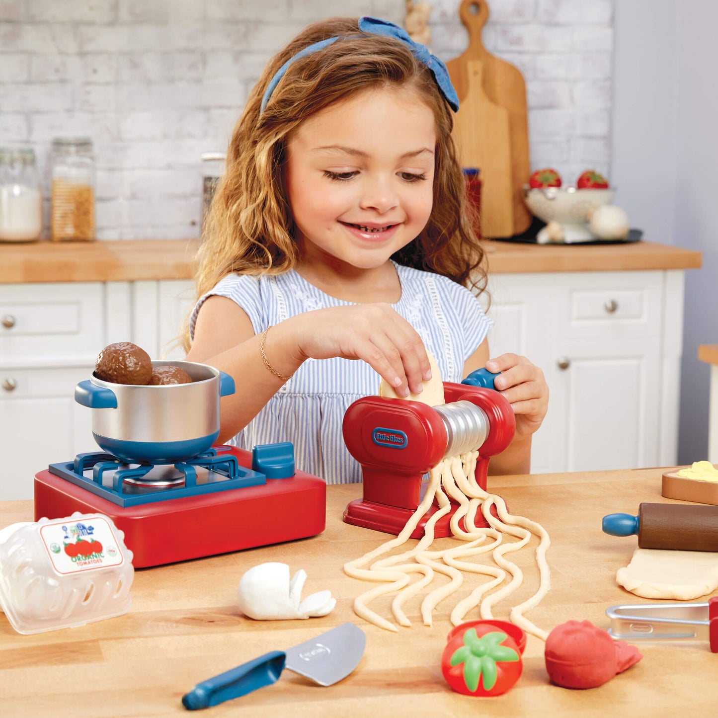 Girl making noodles