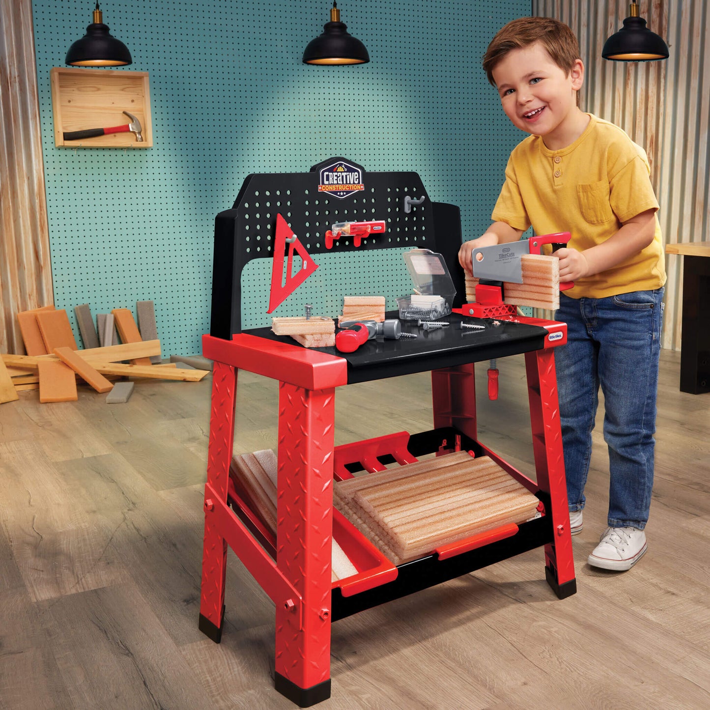 Boy using the Creative Construction Workbench