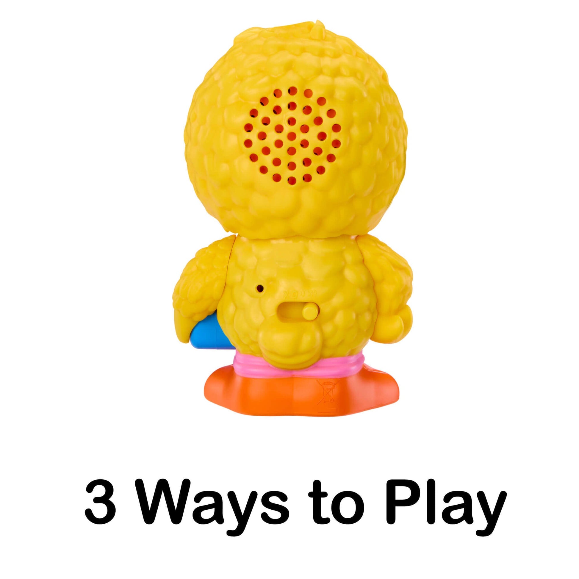 Yellow toy with colorful accents on a white background, featuring text '3 Ways to Play'.