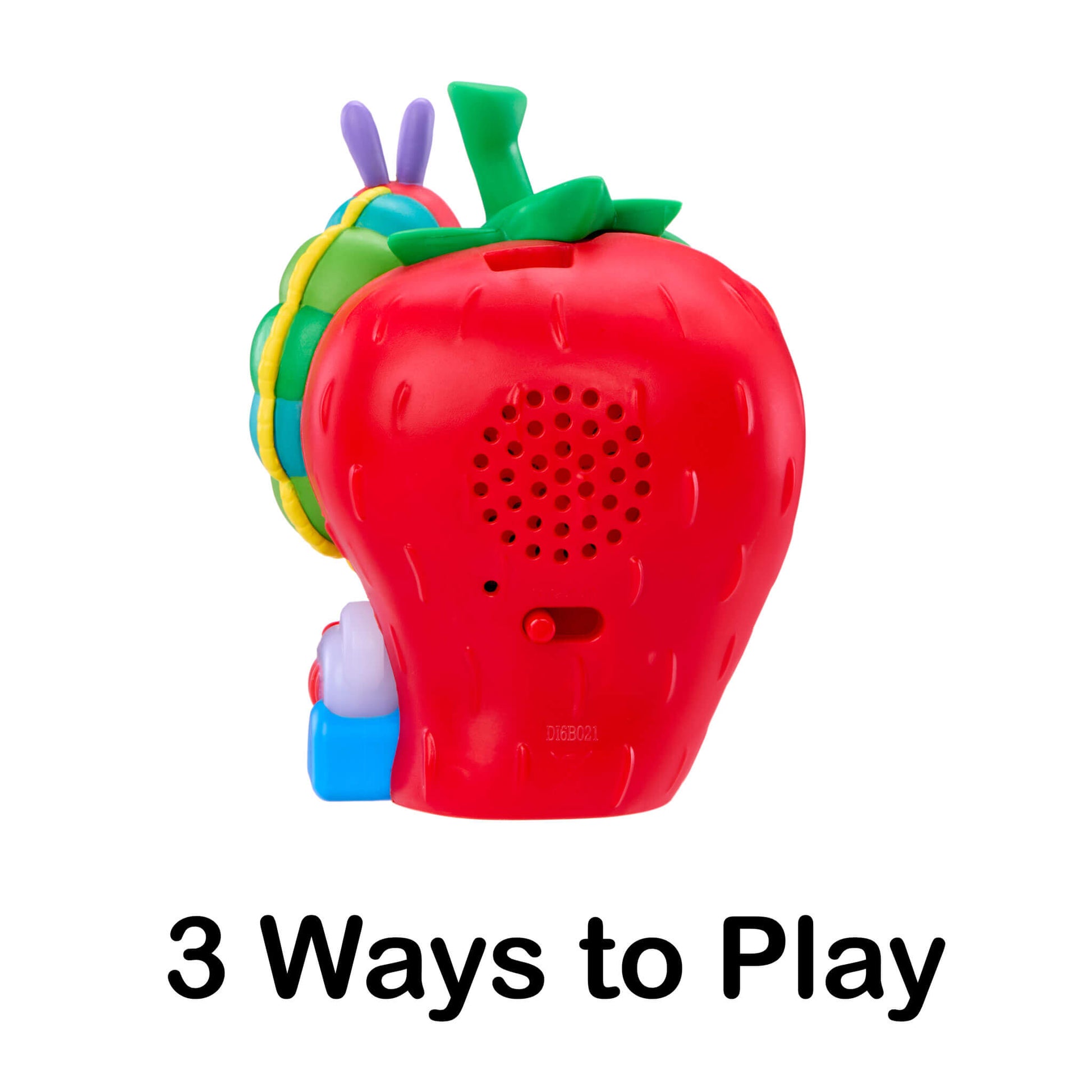Colorful toy shaped like a strawberry with text '3 Ways to Play' on a white background