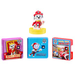 Toy Marshall figure with three colorful packaging boxes on a white background