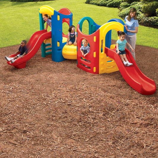A low, gentle slide for toddlers and an extra-long slide for bigger kids