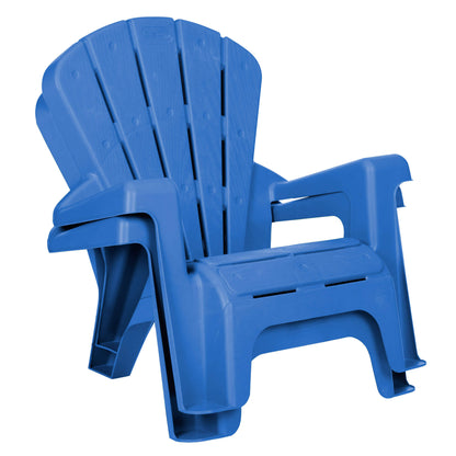 Two blue chairs stacked on a white background