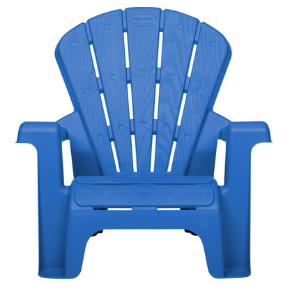 Blue plastic Adirondack chair on a white background