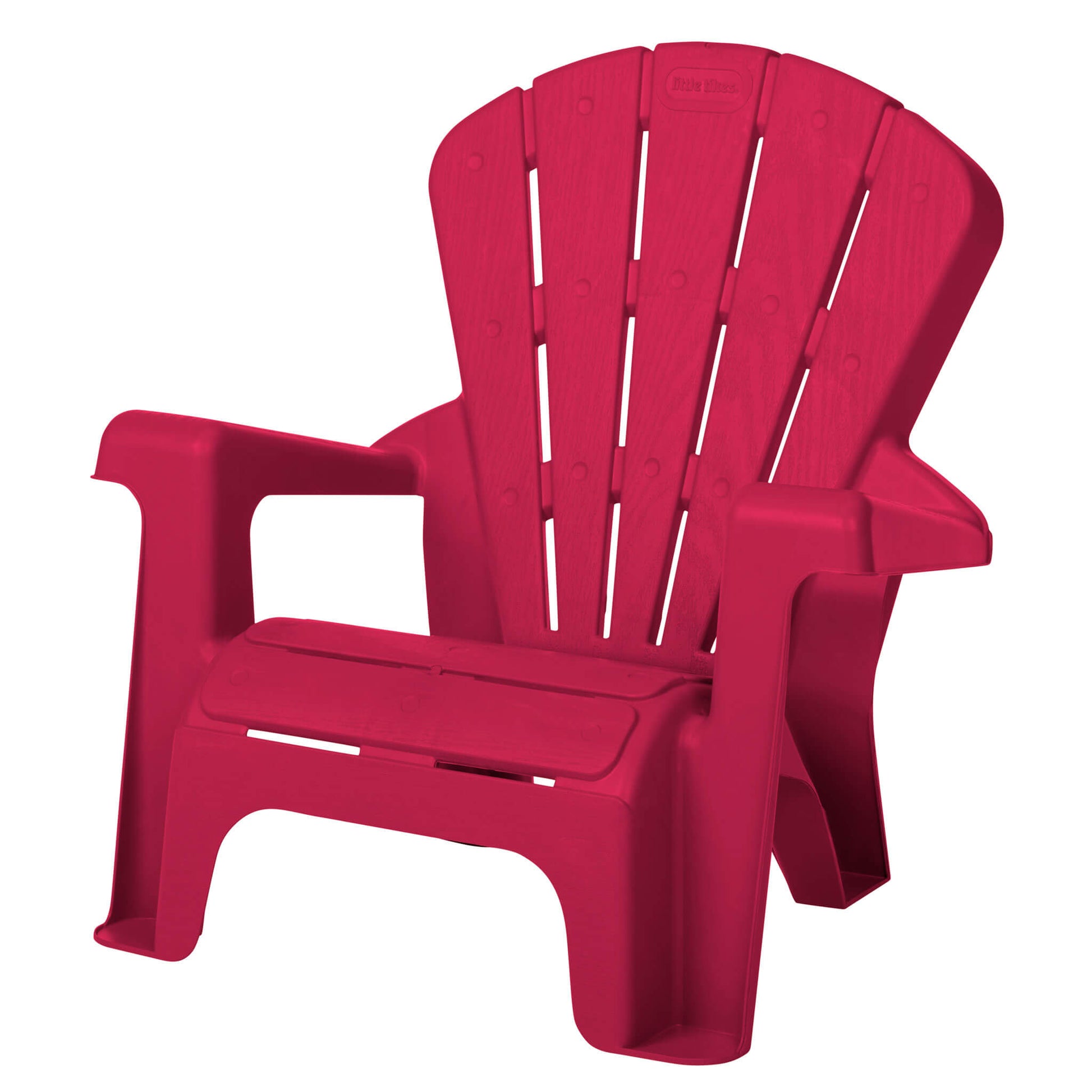 Red plastic Adirondack chair on a white background
