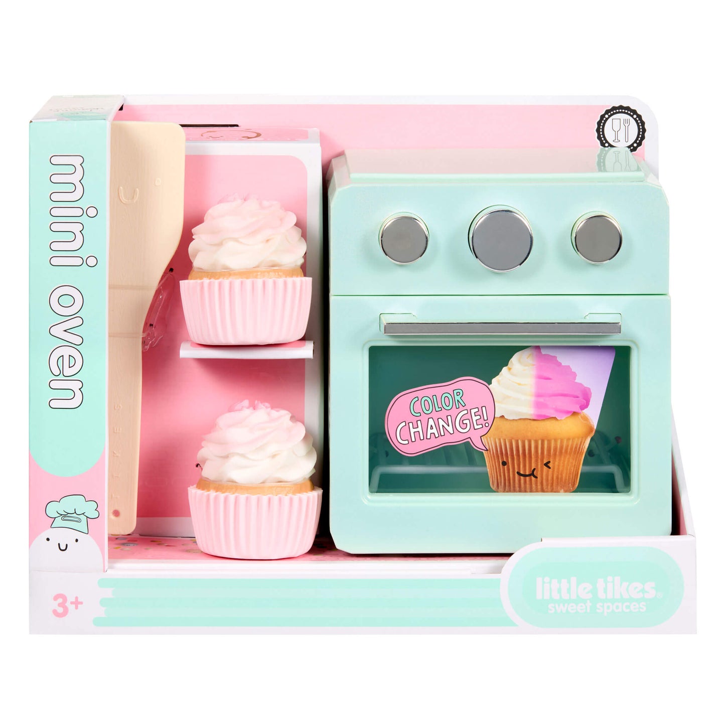 Packaging of mini oven with brand Little Tikes on a white background