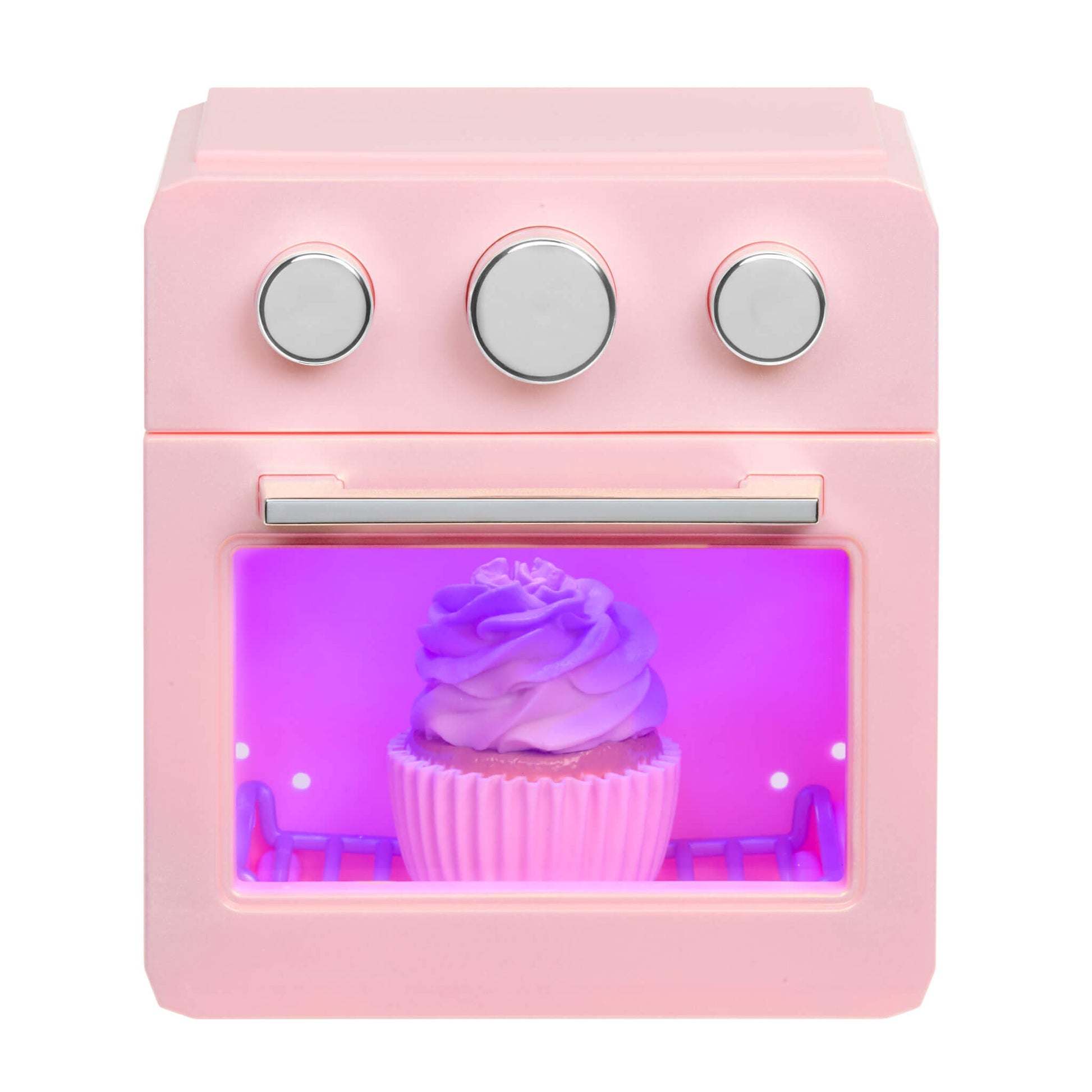 Pink-purple light in oven on a white background