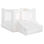 A white Little Tikes inflatable featuring a slide and enclosed play area, shown on a solid white background.