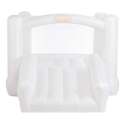 A white inflatable Little Tikes, featuring a slide, side bumpers, and a small arched opening at the top with the brand logo.