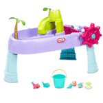 Water table, 2 mermaids, 2 narwhals, oyster shell with pearl, and a bucket