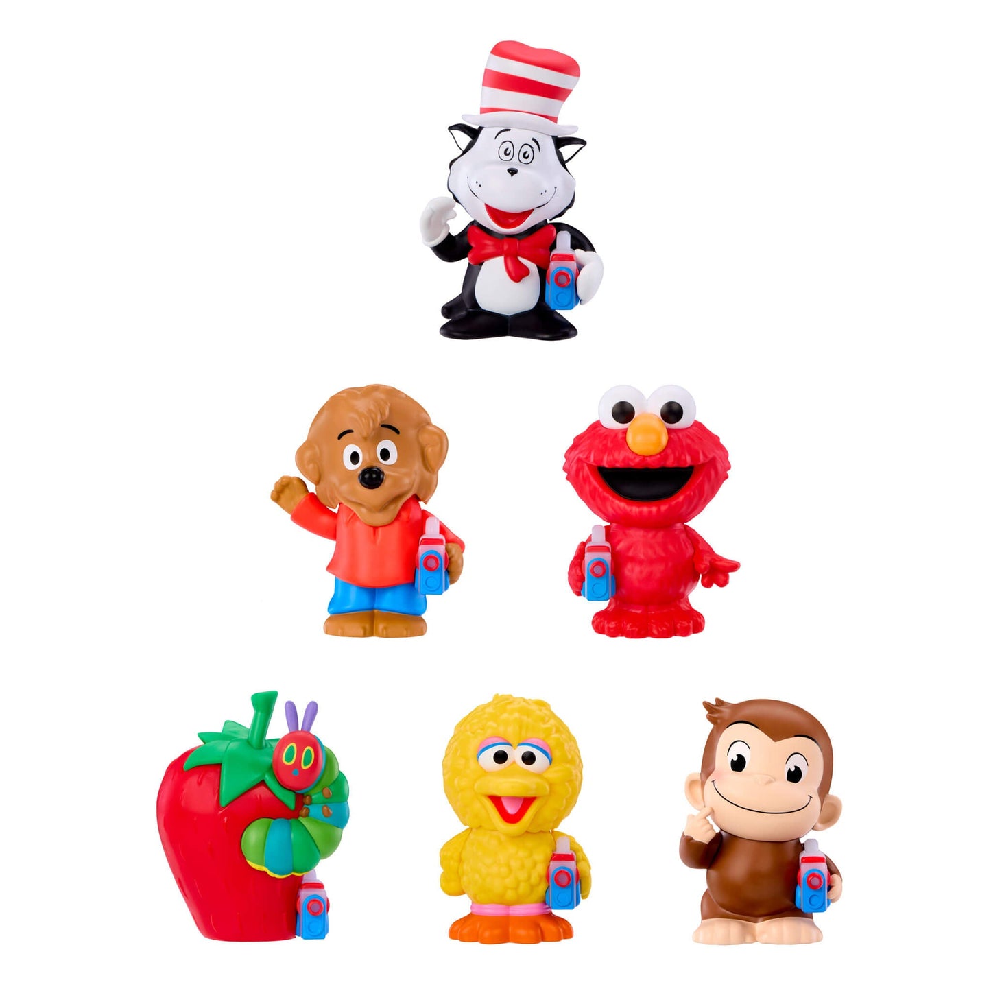 Set of six colorful children's figurines on a white background